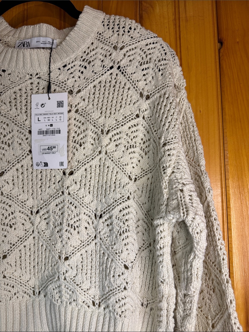 Zara Ivory Openwork Knit Sweater with Lace Hem Trim - Picture 9 of 11